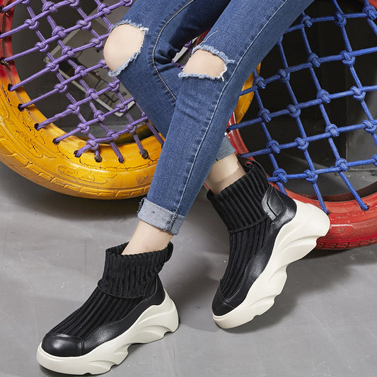 Boots - Sporty Sock Boots - Stretch Platform Knit Stitching