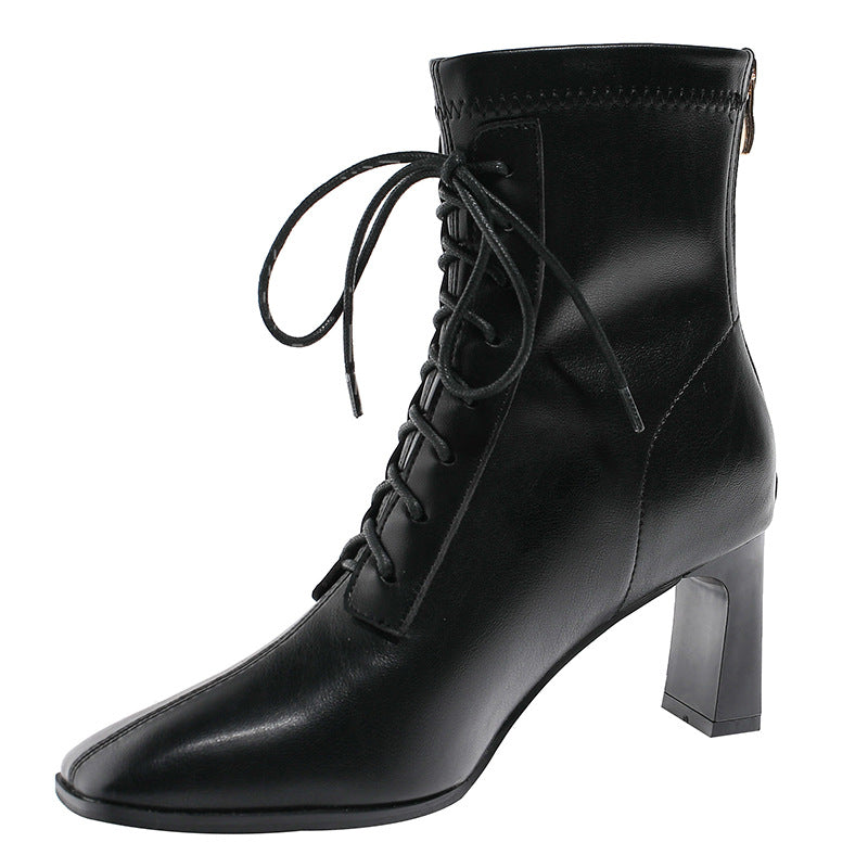 Boots - Square Toe High Heel Women Ankle Boots