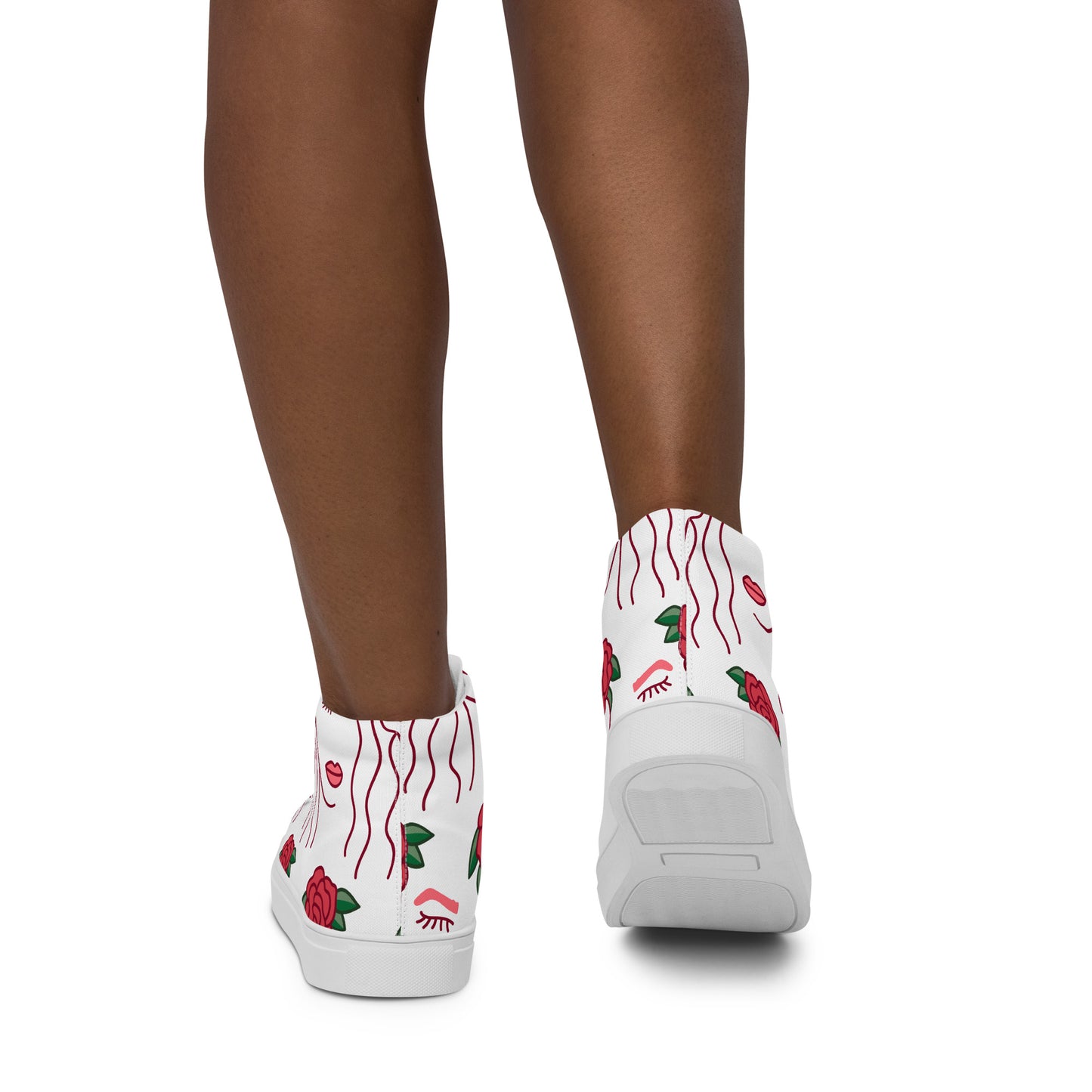 High Top Sneaker Women with Abstract Red Rose Pattern - Ava