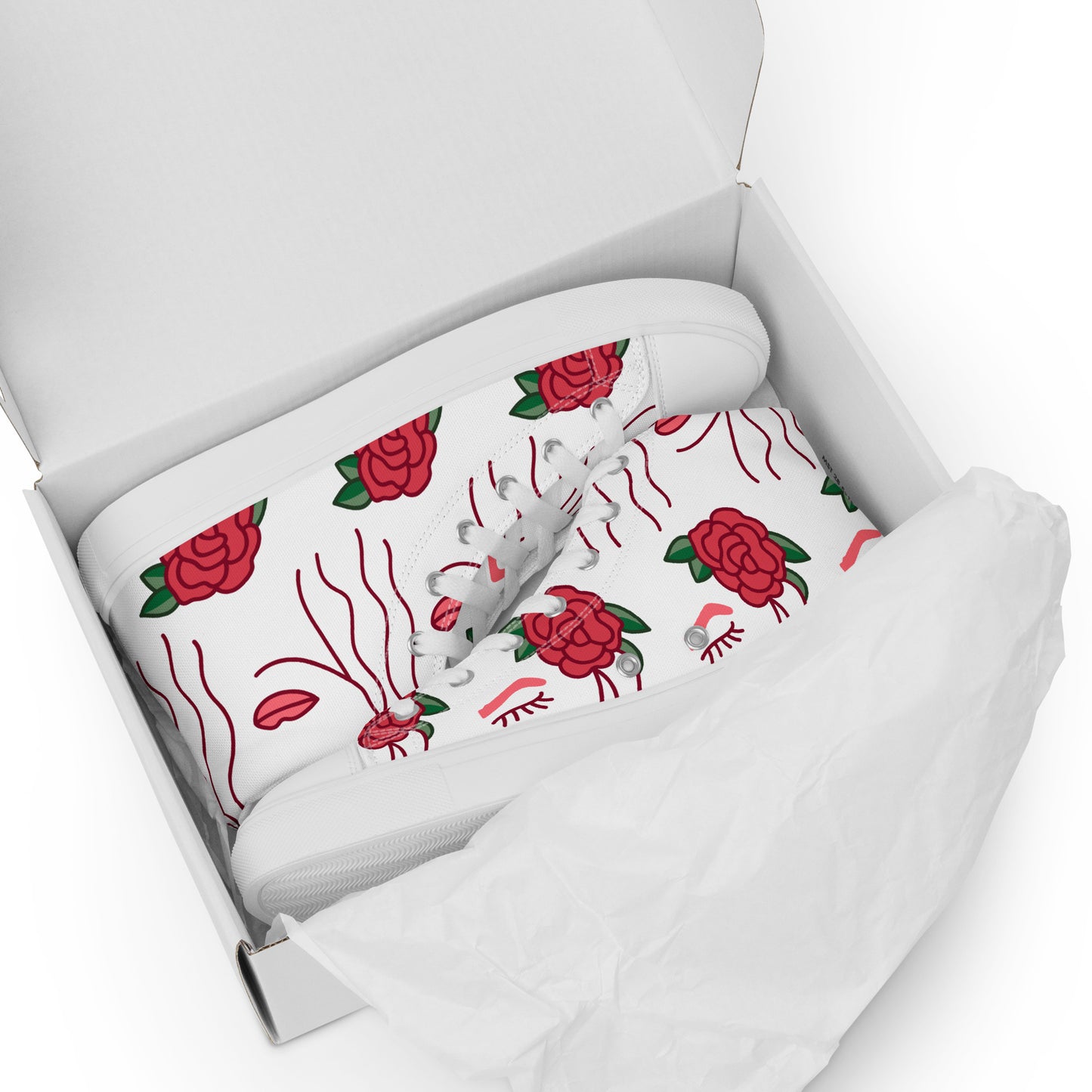 High Top Sneaker Women with Abstract Red Rose Pattern - Ava