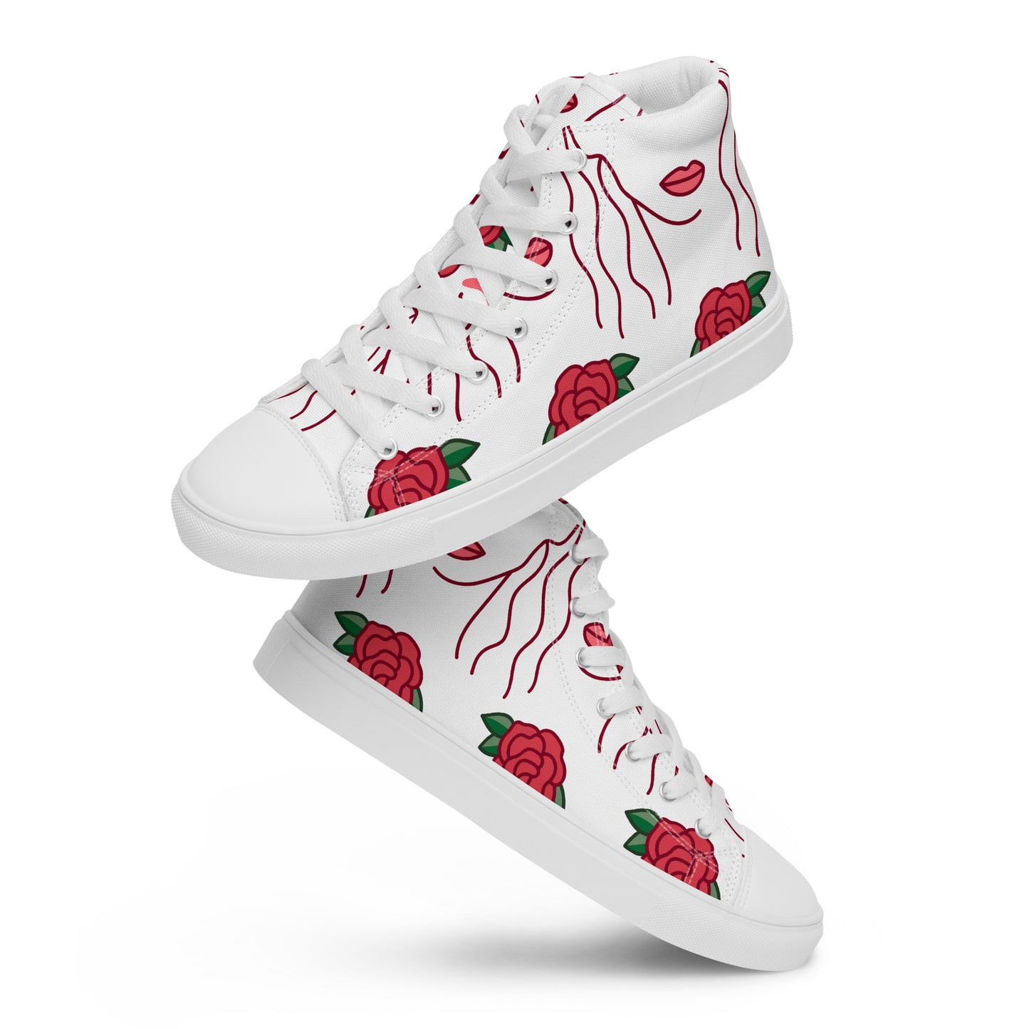High Top Sneaker Women with Abstract Red Rose Pattern - Ava