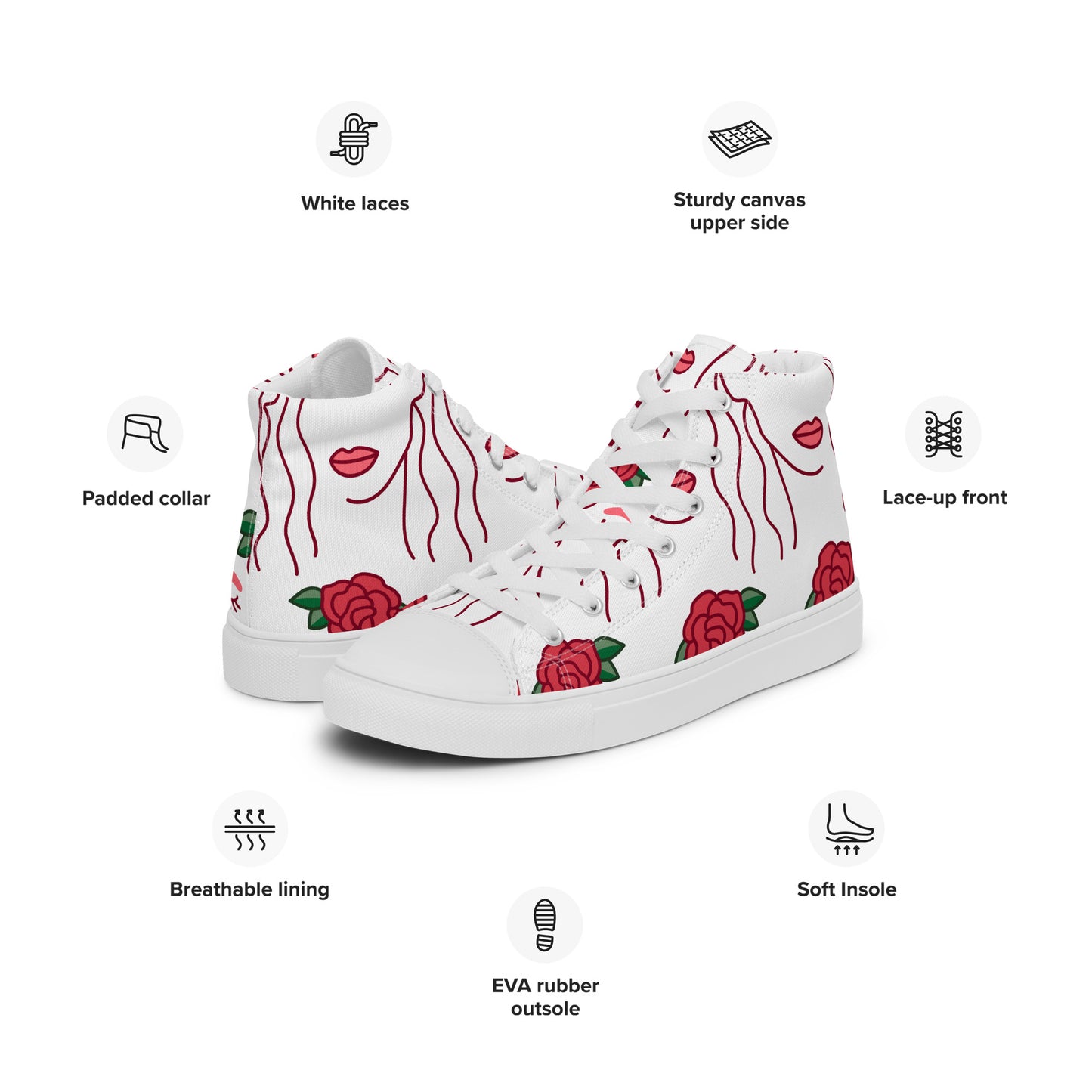 High Top Sneaker Women with Abstract Red Rose Pattern - Ava