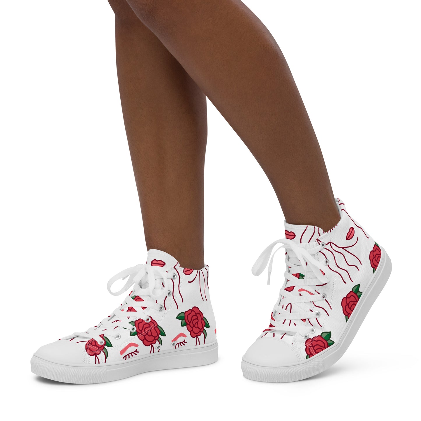 High Top Sneaker Women with Abstract Red Rose Pattern - Ava