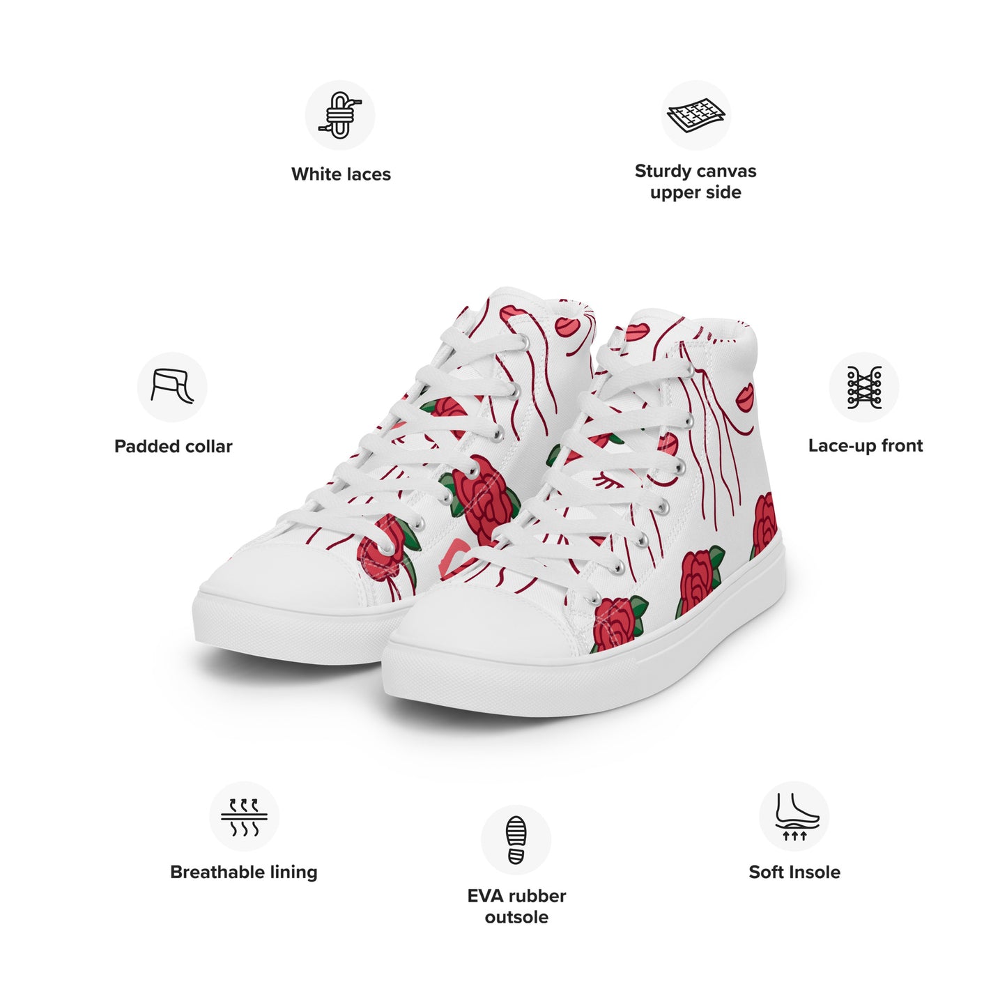 High Top Sneaker Women with Abstract Red Rose Pattern - Ava