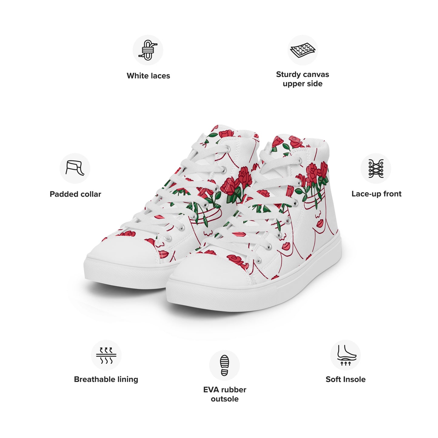 High Top Sneaker Women with Abstract Red Rose - Amelia