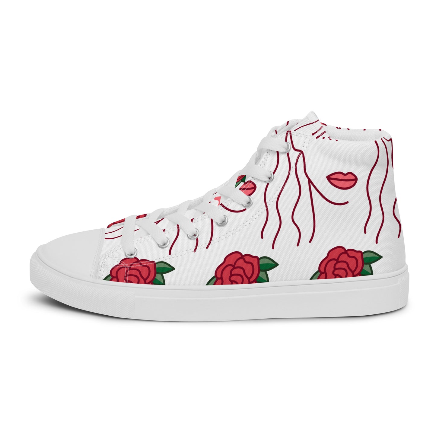 High Top Sneaker Women with Abstract Red Rose Pattern - Ava