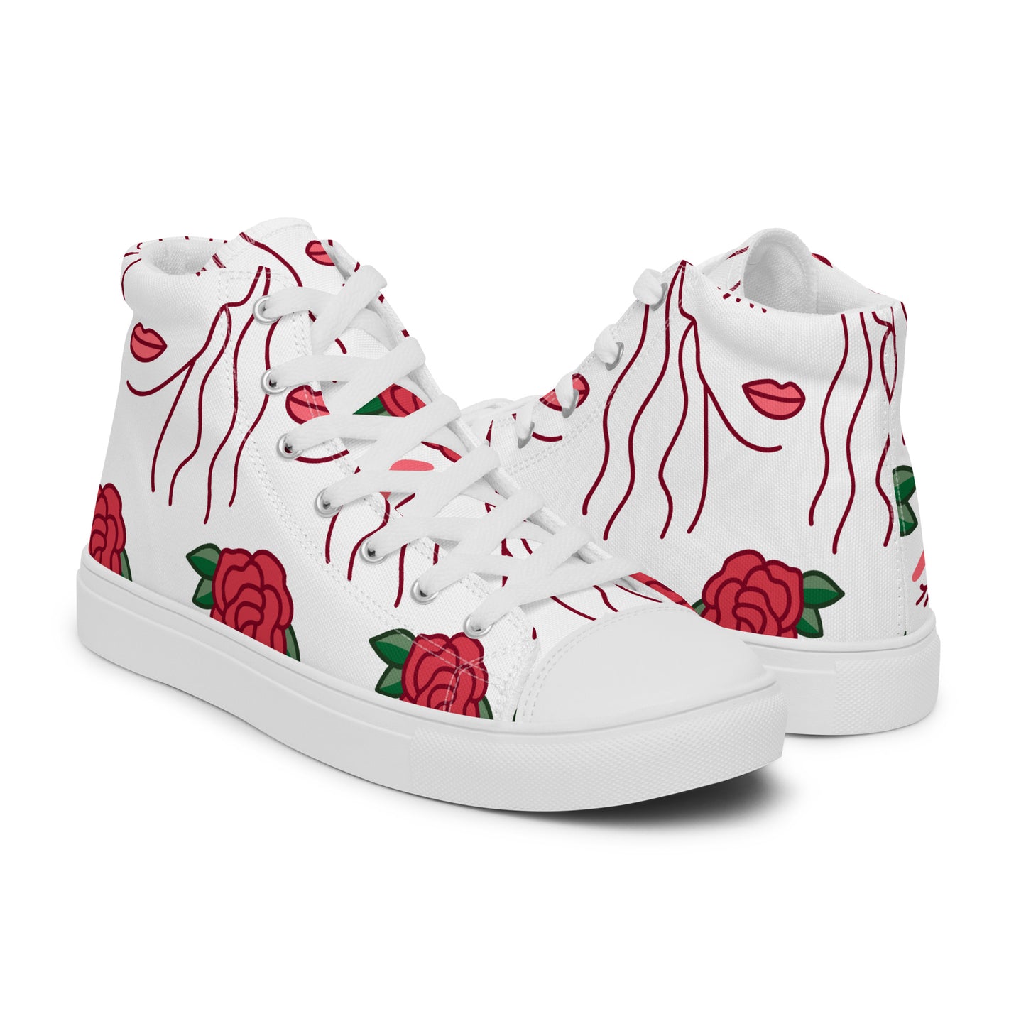 High Top Sneaker Women with Abstract Red Rose Pattern - Ava