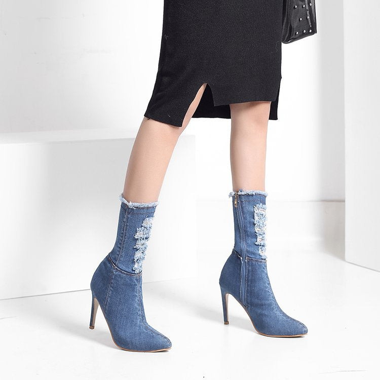 Denim High Heel Booty- Kloe- Summer Boot