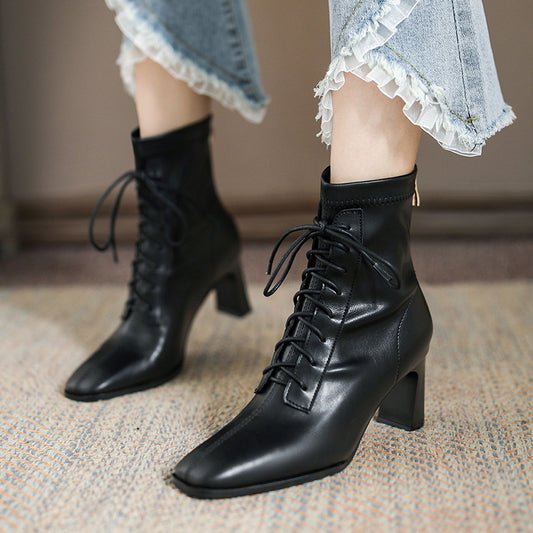 Boots - Square Toe High Heel Women Ankle Boots