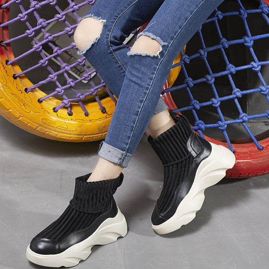 Boots - Sporty Sock Boots - Stretch Platform Knit Stitching