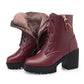 Boots - Genuine Leather Fashion Thick High Heel Warm Women Boots