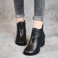 Boots - Retro Leather Comfortable Short Ankle Thick Heel Women Boots