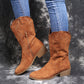 Boots - Cowboy fashion low heel women wide leather boots