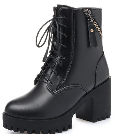 Boots - Genuine Leather Fashion Thick High Heel Warm Women Boots