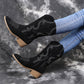 Boots - Cowboy fashion low heel women wide leather boots