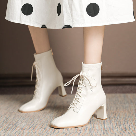 Boots - Square Toe High Heel Women Ankle Boots