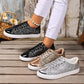 A Women Sneaker- Sequined Front Lace-up Solid Colors - Carla