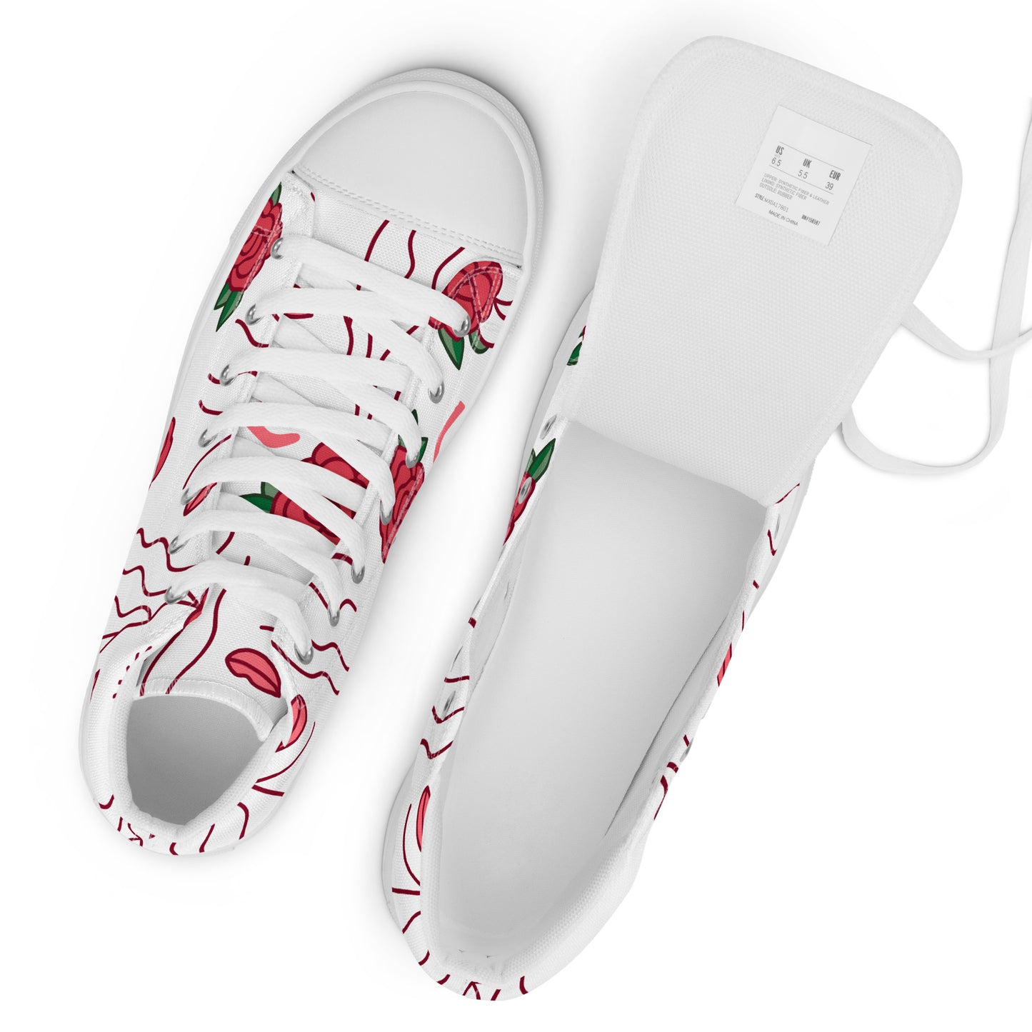 High Top Sneaker Women with Abstract Red Rose Pattern - Ava