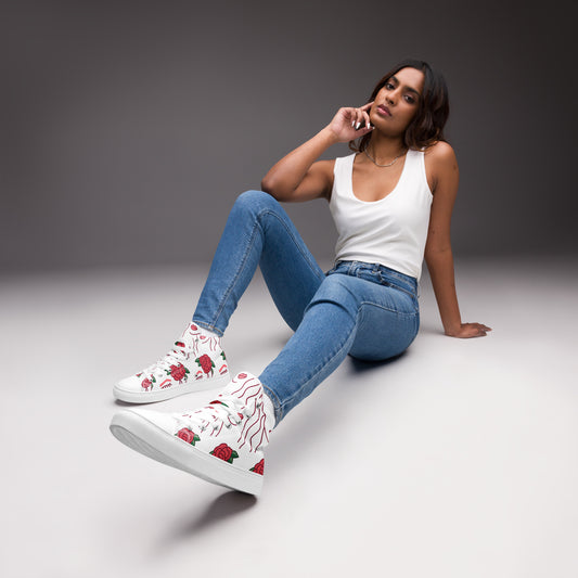 High Top Sneaker Women with Abstract Red Rose Pattern - Ava