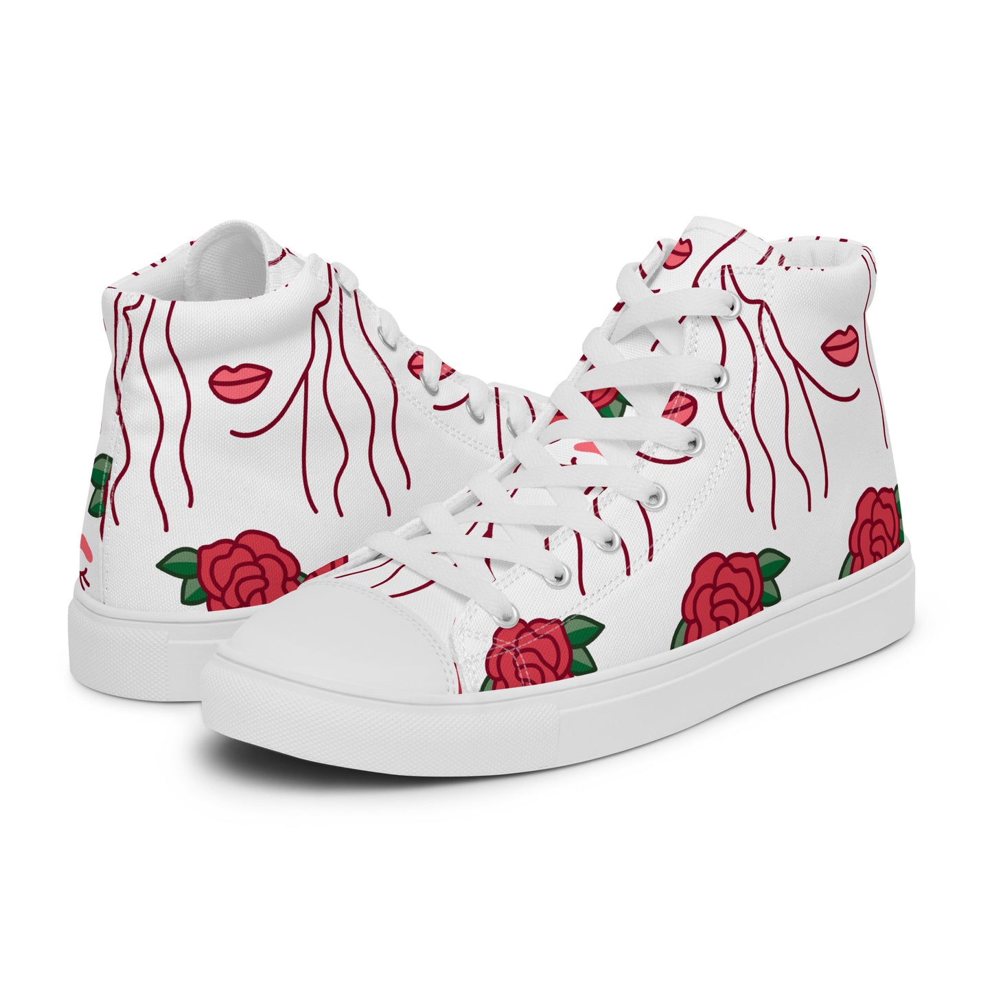 High Top Sneaker Women with Abstract Red Rose Pattern - Ava