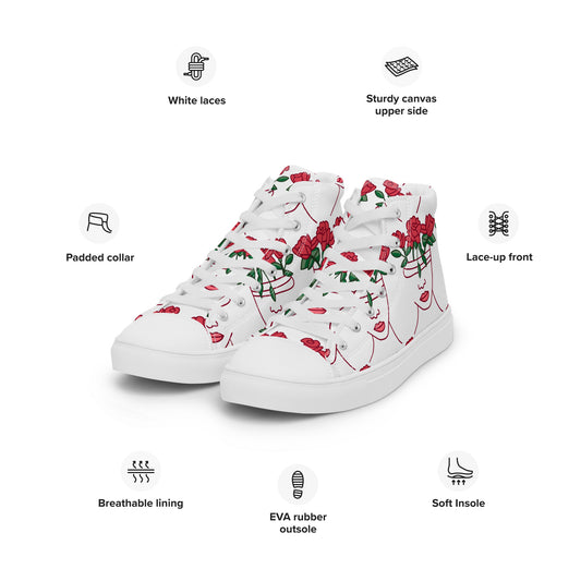 High Top Sneaker Women with Abstract Red Rose - Amelia