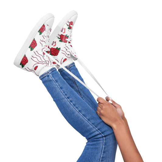 High Top Sneaker Women with Abstract Red Rose Pattern - Ava