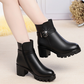 Boots - Janice - Women Leather Short boots- Low Heel Comfort Buckle